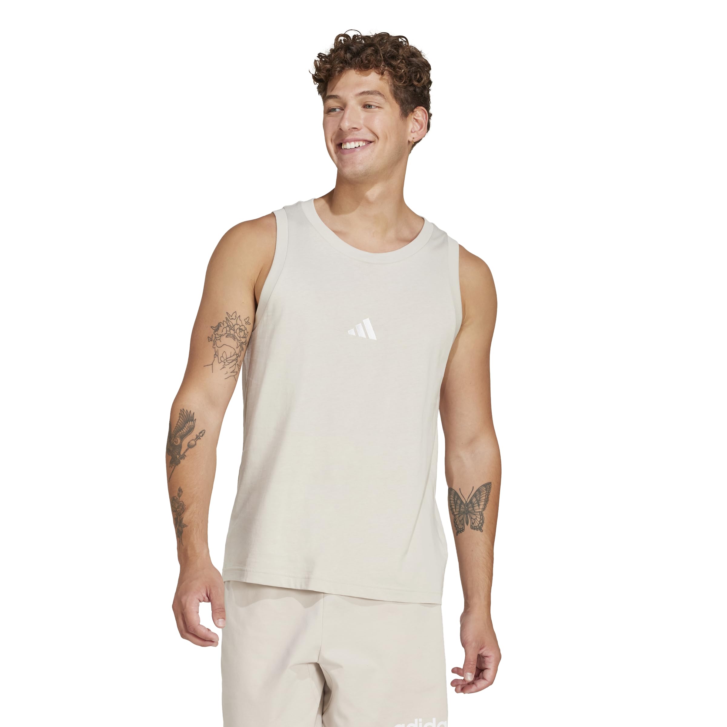 adidas Men's Essentials Small Logo Single Jersey Tank Top, Wonder Alumina/White, 3XL