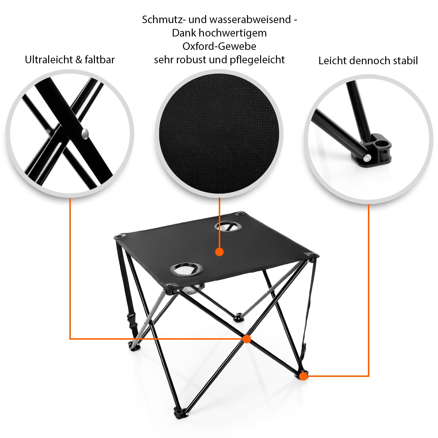 BigDean 2 Stück Campingstühle & Campingtisch faltbar schwarz - Campingtisch mit Stühlen - Faltstuhl Campingstuhl mit Tisch Klapptisch mit Stühlen