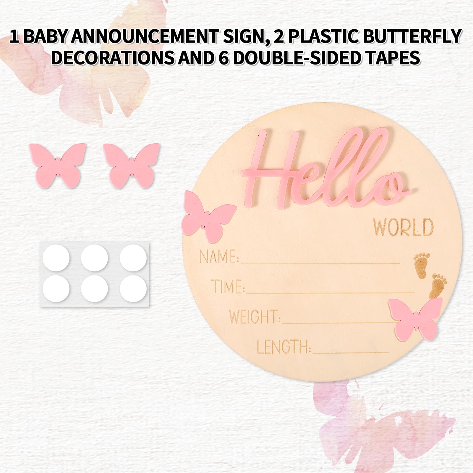 Lyreh Panneau D'annonce Bébé, Plaque Hello World Bois pour Nouveau Panneau Prénom Garçon Fille Accessoires Photo pour Hôpital Chambre Bébé Maison