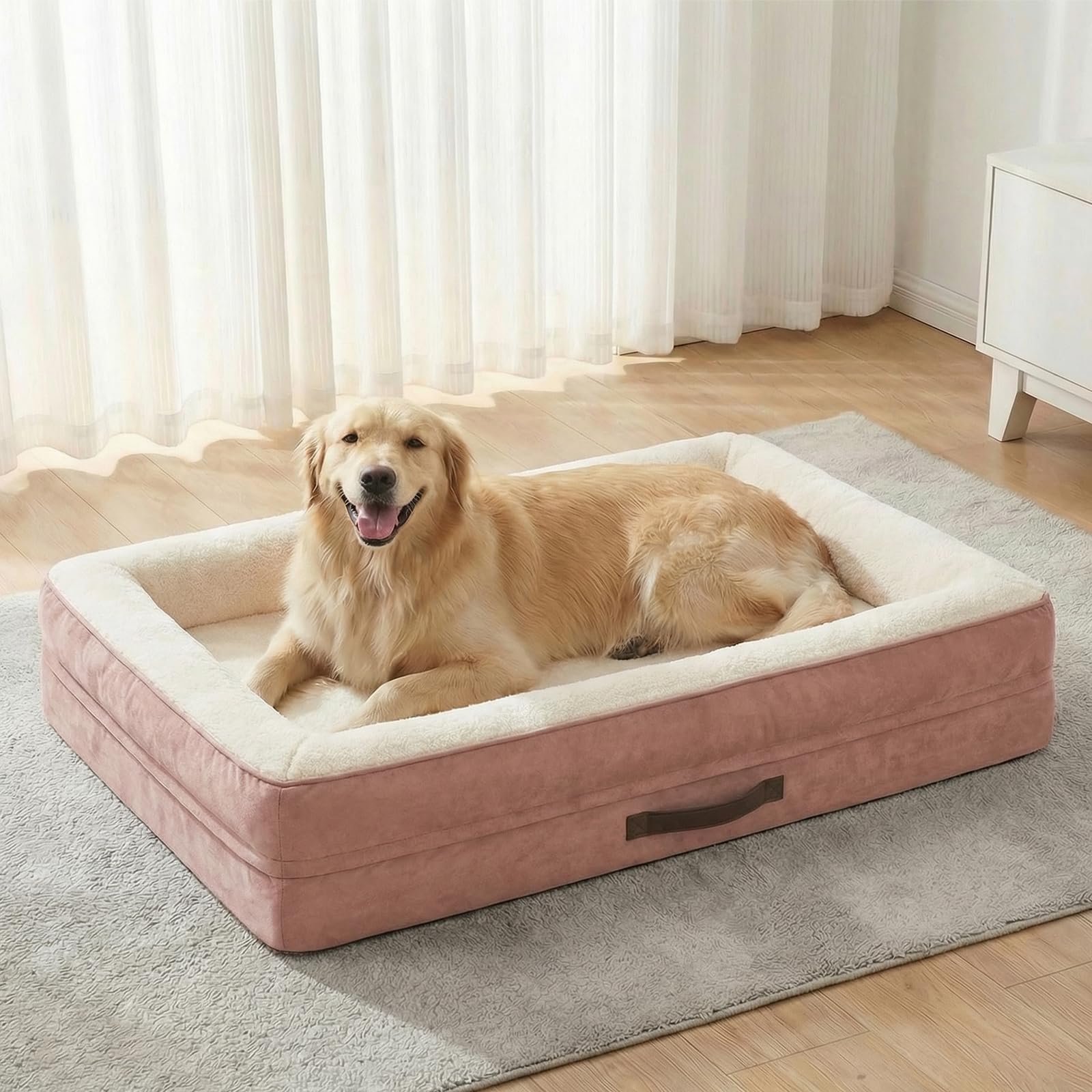 Renvix XL Orthopedic Dog Bed, Waterproof Dog Sofa Bed with Removable Washable Cover, Soft Egg Foam Pet Bed, Non-Slip Bottom and Four-Sided Bolster Cushion(Pink, 117x76x19cm) — image 1