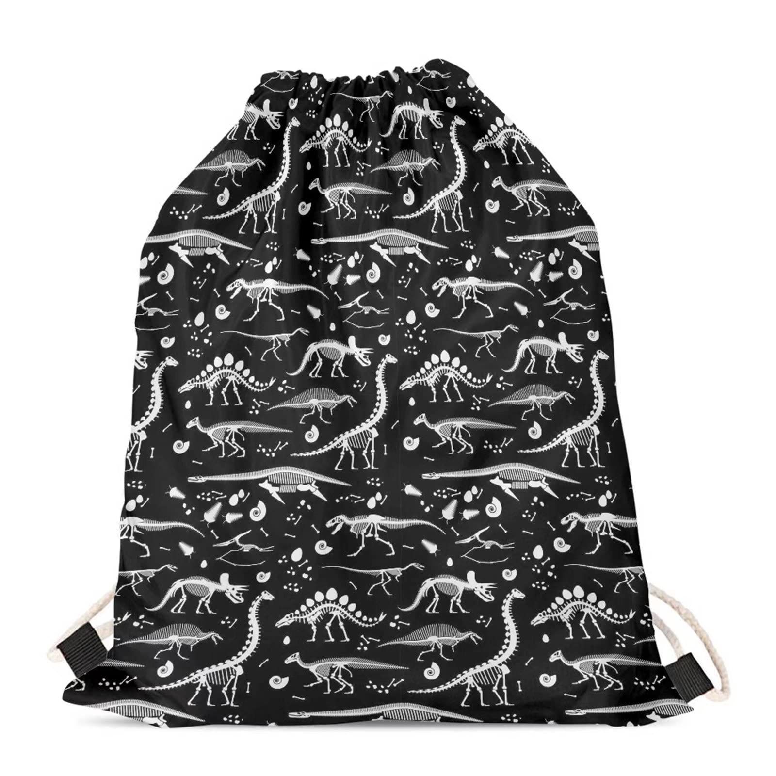 Showudesigns Dinosaur Skull Drawstring Bag for Boys Swim Bag String Gymsack PE Cinch Sack Sport Hiking Gymbag Children Travel Beach String Storage