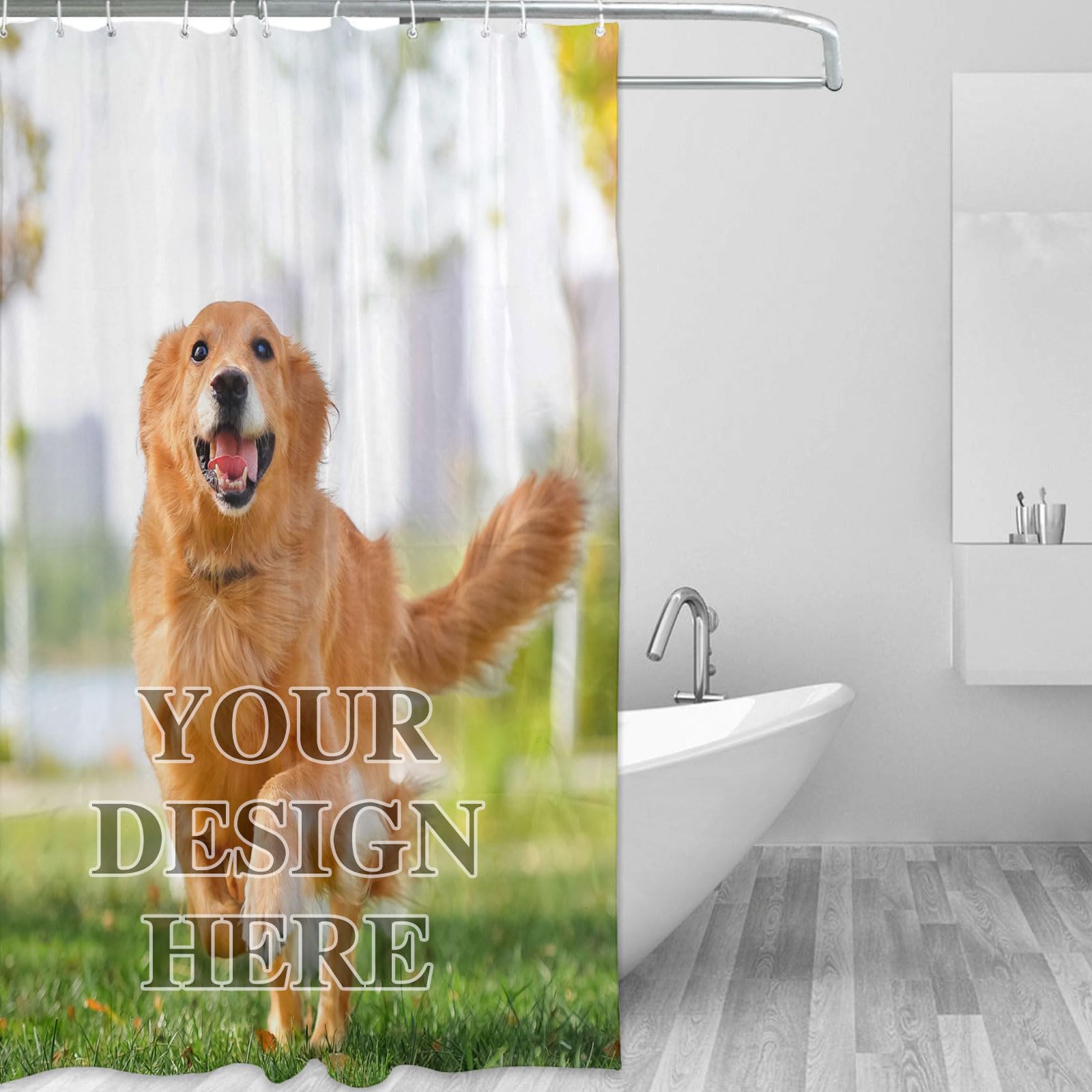 Personalised Photo Shower Curtain | Custom Waterproof & Thickened Polyester Bath Curtain Set | Mould & Mildew Resistant | Ideal for Bathroom Decor, Family Gatherings & Gifts (With 12 Hooks) (Style 2)