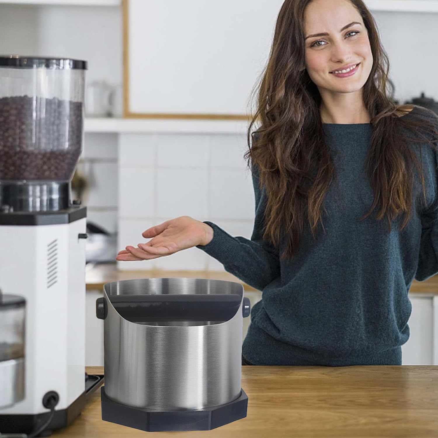 Scatola Fondi Caffè, Caffè Fondi Caffe Knock Box, Contenitore Per Fondi Caffè Inox, Knock Box Caffè Argent, Inox, Palo Principale Staccabile, Adatto per Caffè, Ristoranti Occidentali, Bar, Cucine