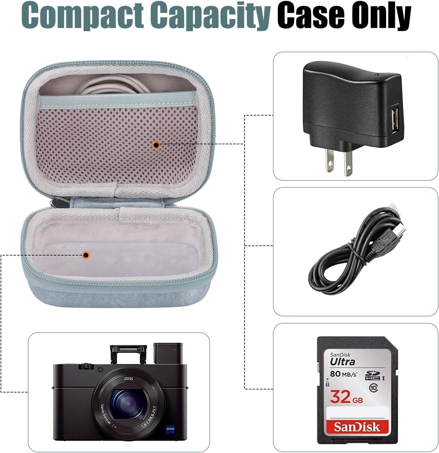 Cwatcun Carrying & Protective Case for Digital Camera, Small Camera Pouch for AbergBest 2.7 LCD Kodak Pixpro/Canon PowerShot ELPH 180/190 / DSCW830 Travel Cameras, Waterproof Shockproof Case，Grey