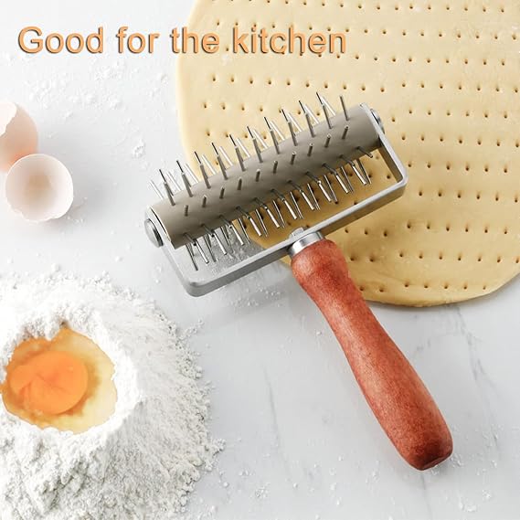 Roller Docker with Spikes Stainless Steel Pizza Roller with Spikes Stainless Steel Wooden Handle Pizza Needle Roller Pizza Dough Docker Pizza Dough Docker Pastry Roller Rolling Roller with Spikes Pizza Hole Punch