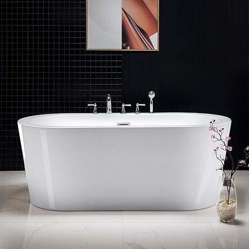 Miniatura 10 de WOODBRIDGE - Bañera de acrílico independiente, 59 pulgadas, con desbordamiento y drenaje de níquel cepillado