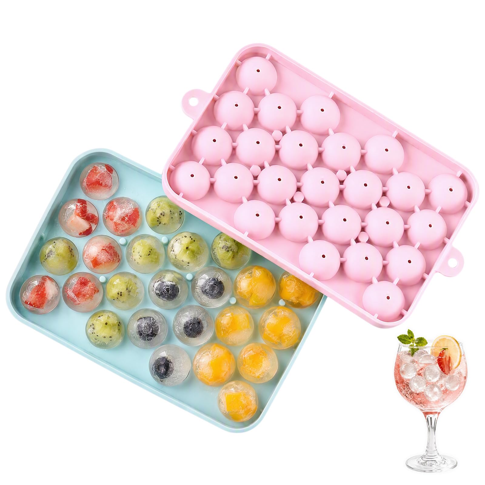 2Packs Silicone Ice Cube Trays, 18.5x12.5cm Round Ice Ball Molds
