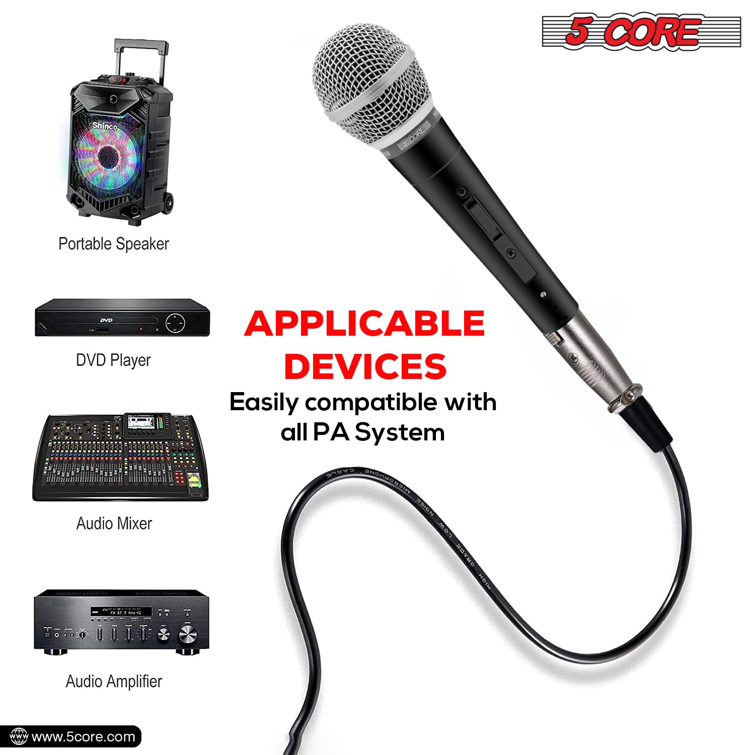 LyricLoom Professional Wired Microphone - Metal Handheld Dynamic Mic With Cable