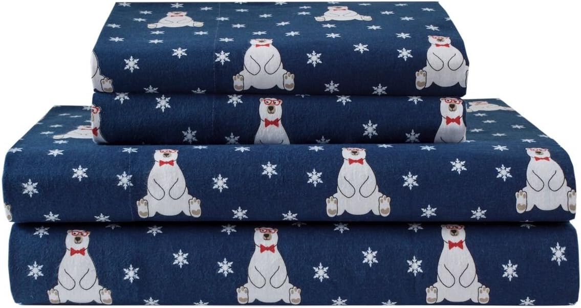 Elite Home Products Deep-Pocketed Winter Nights 100% Cotton Flannel Sheet Set, Full, Pearl