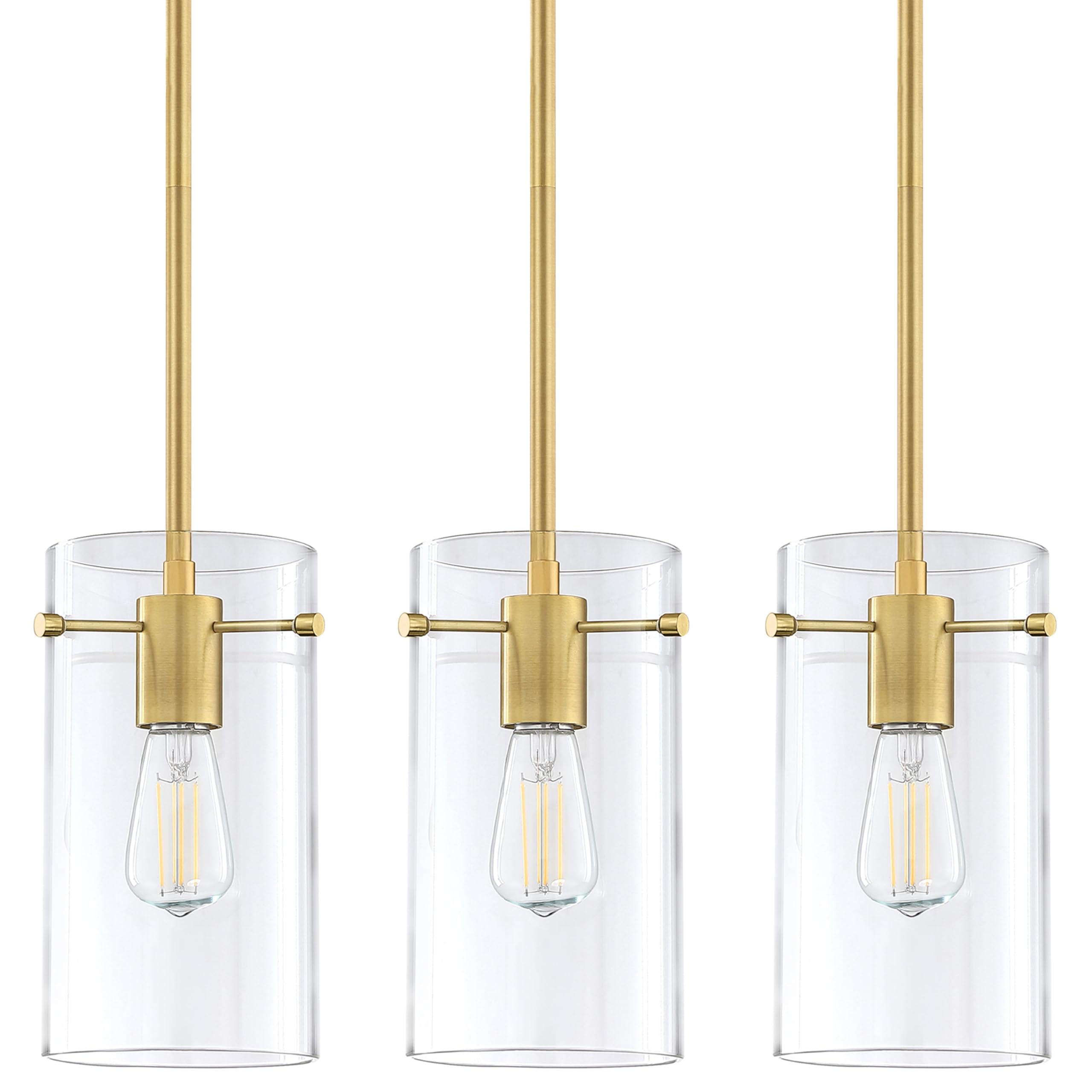 Modern Farmhouse Kitchen Island Hanging Pendant Light Fixture,Clear Glass Chandelier Shade for Over Sink Dining Room Bedside Hallway (5.5" Glass Brushed Bronze Finish,3 Pack)