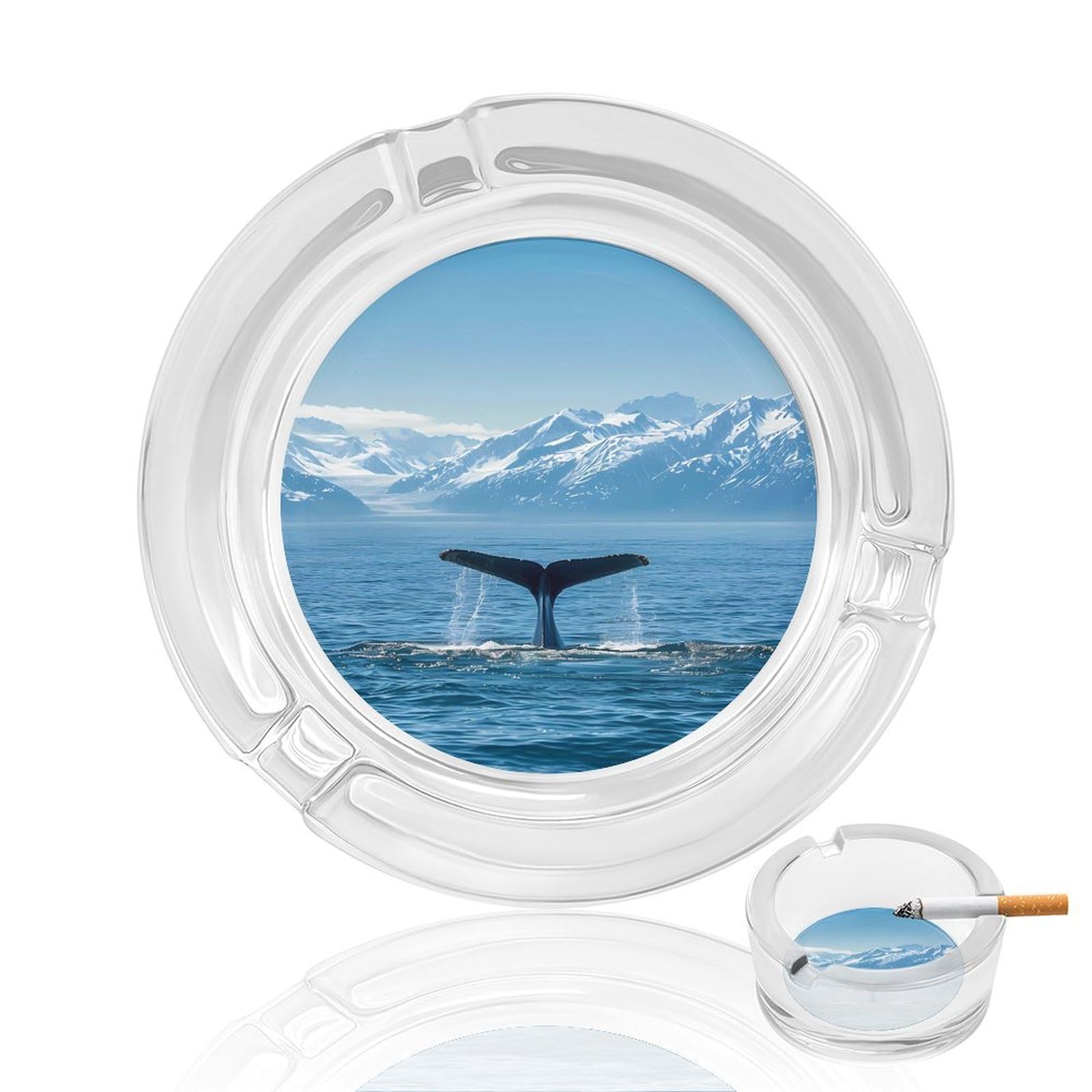 U.s.a-Alaska Whale Tail in Mountaines Ashtray Portable Round Glass Outdoor Ash Tray for Home Office Garden Pub