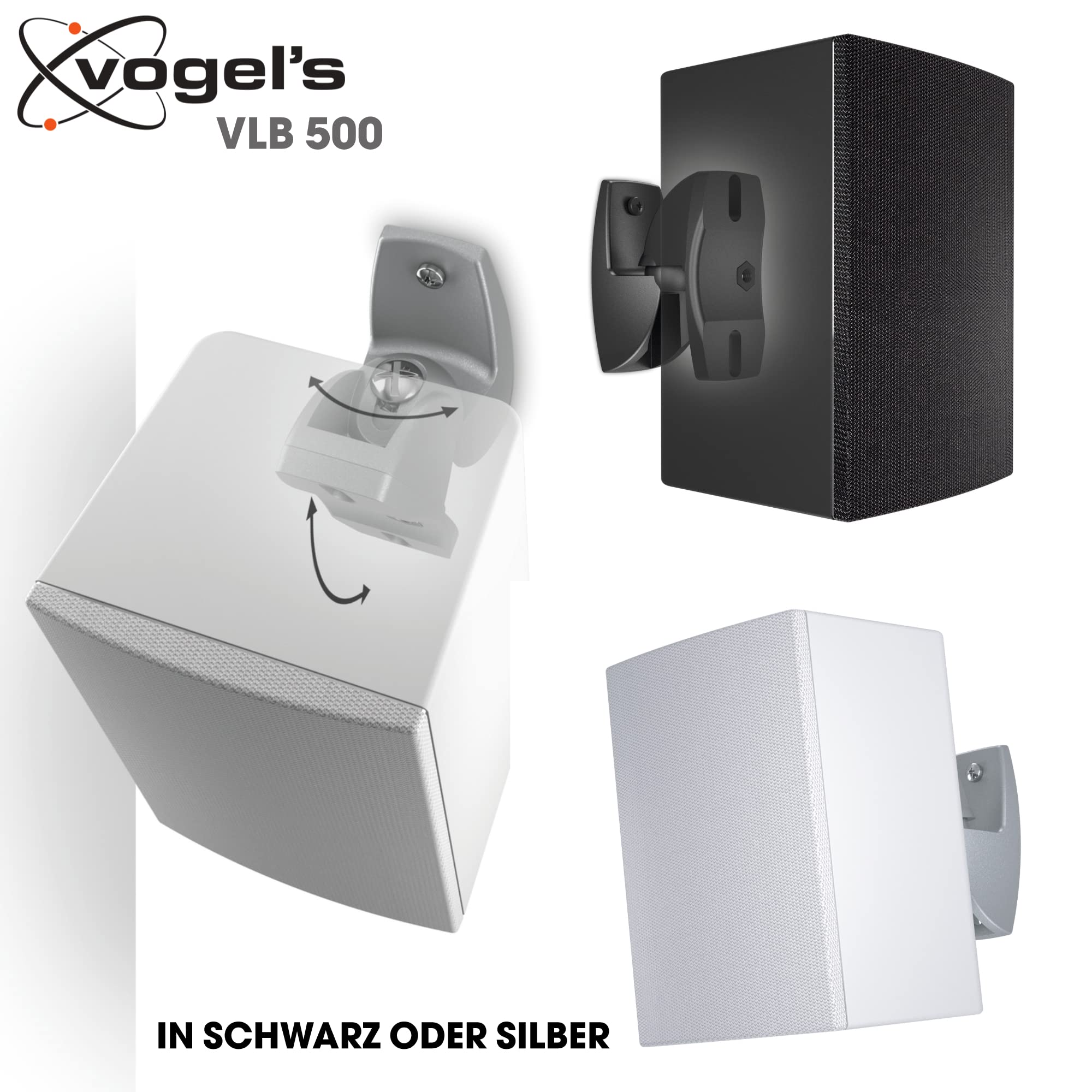 Vogel's VLB 500 Lautsprecher Boxen Wandhalterung Set | schwenkbar und neigbar | vormontiert | max. 5 kg | Umweltfreundliche Verpackung | Schwarz (2X)