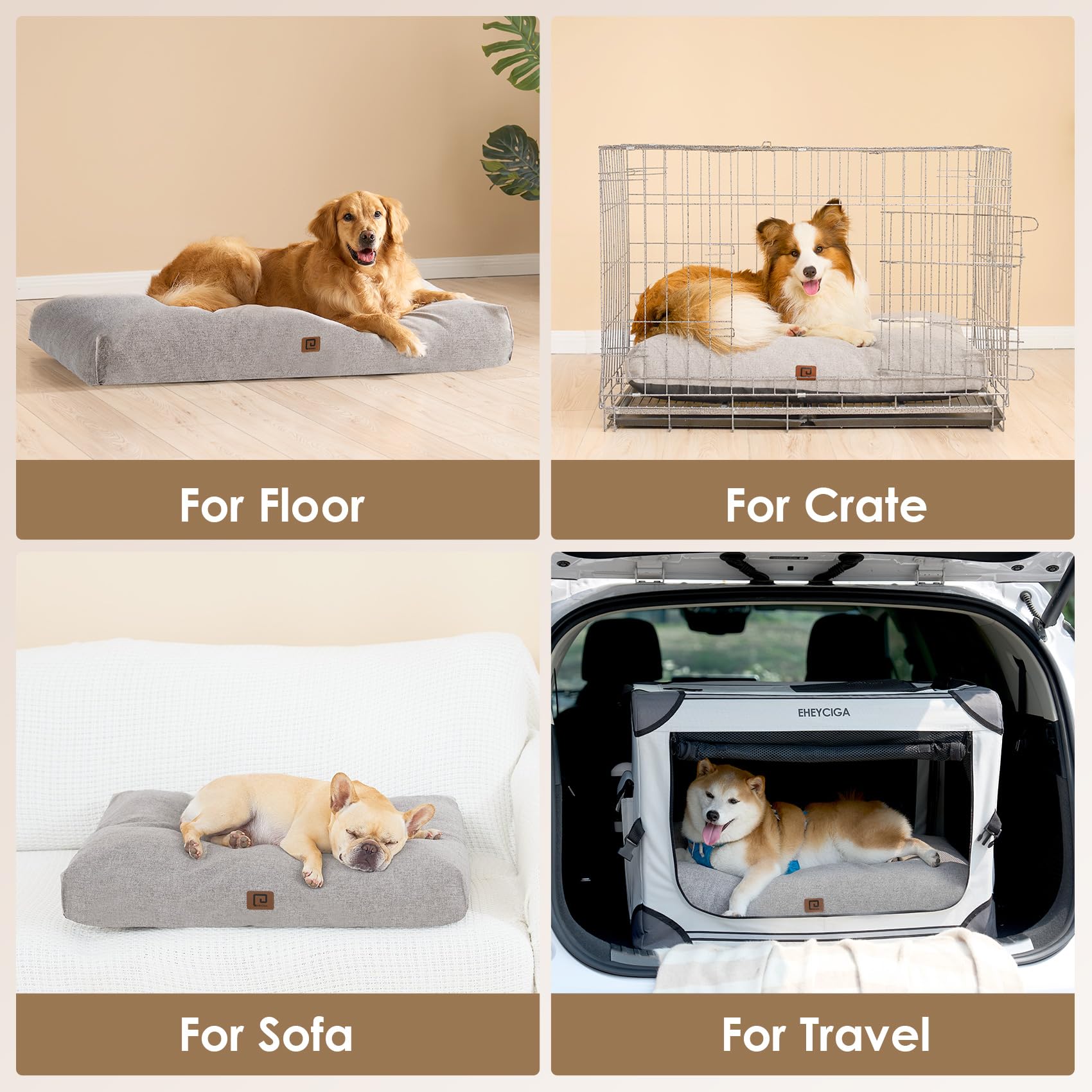 EHEYCIGA Shredded Memory Foam Dog Beds for Extra Large Dogs with Waterproof Lining, Orthopedic XL Dog Bed for Crate with Washable Removable Cover, Pet Bed Dog Mattress Dog Pillow