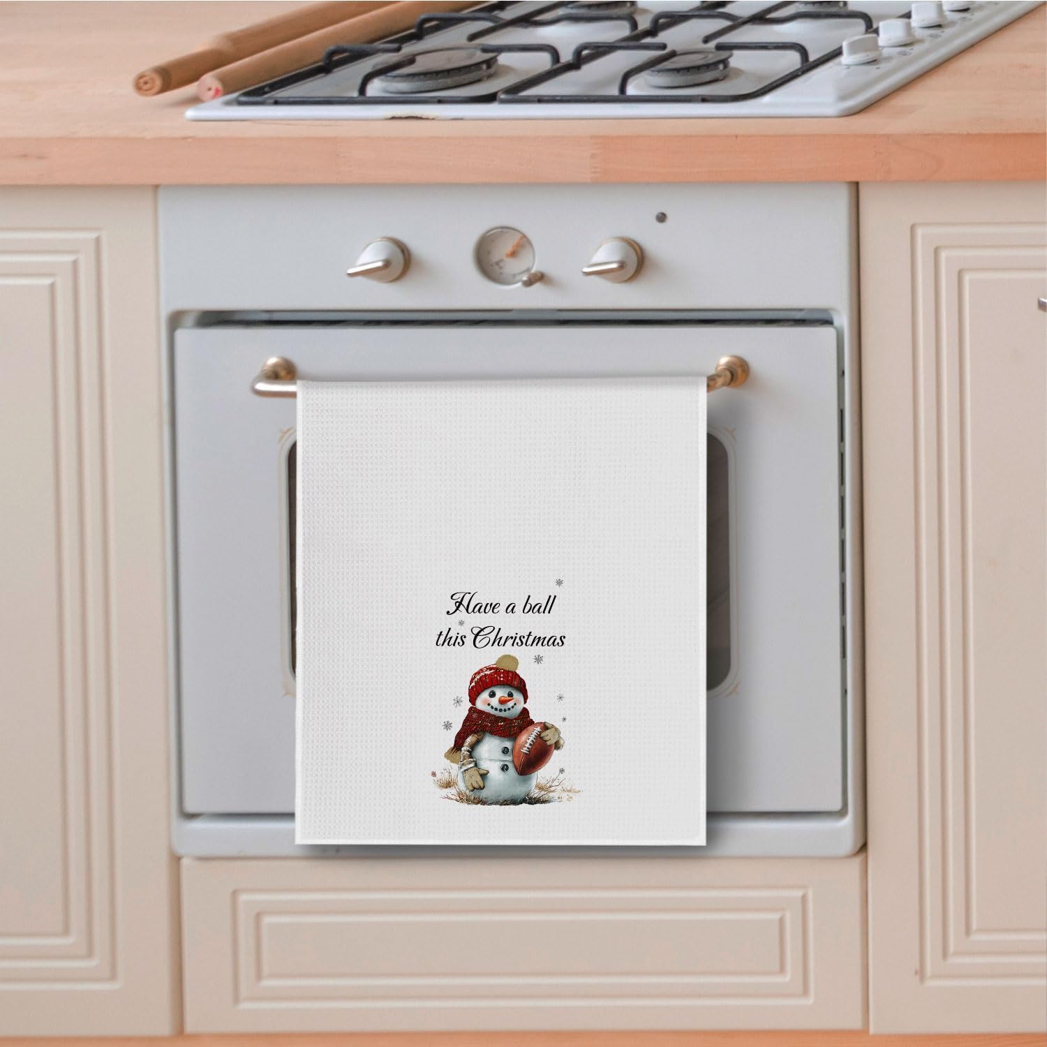 Winter Christmas Snowman Football Kitchen Towels, Football Lover Player Gifts Dish Tea Towel for Kitchen, Holiday Christmas Snowman Decorative Hand Towels for Bathroom, 16x24 Inches - Image 3