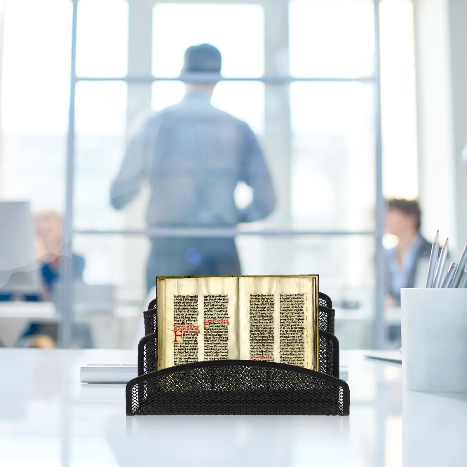 Stehsammler Vertikaler Schreibtisch-Akten-Organizer aus Metallgeflecht for Briefe, Papiere, Visitenkarten, Notizbücher, Umschläge, Rechnungen, Schreibtisch-Aufbewahrung