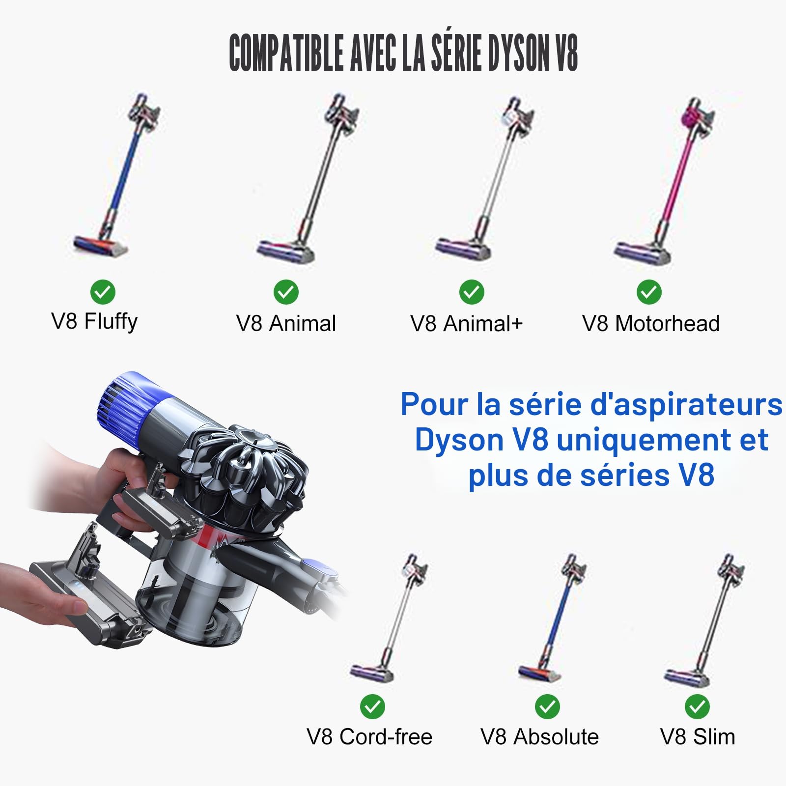 8000mAh V8 Batterie pour Dyson V8 SV10 Remplacement Batterie pour Dyson V8 Absolute Animal Motorhead Fluffy Absolute Aspirateurs avec 2 Filtres + 1 Tournevis