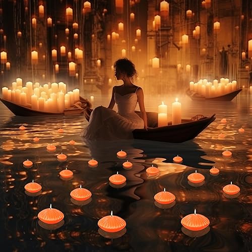 Miniatura 6 de Velas flotantes de color naranja de 10 horas grandes de 3 pulgadas, velas románticas sin perfume para jarrones cilíndricos, centros de mesa en