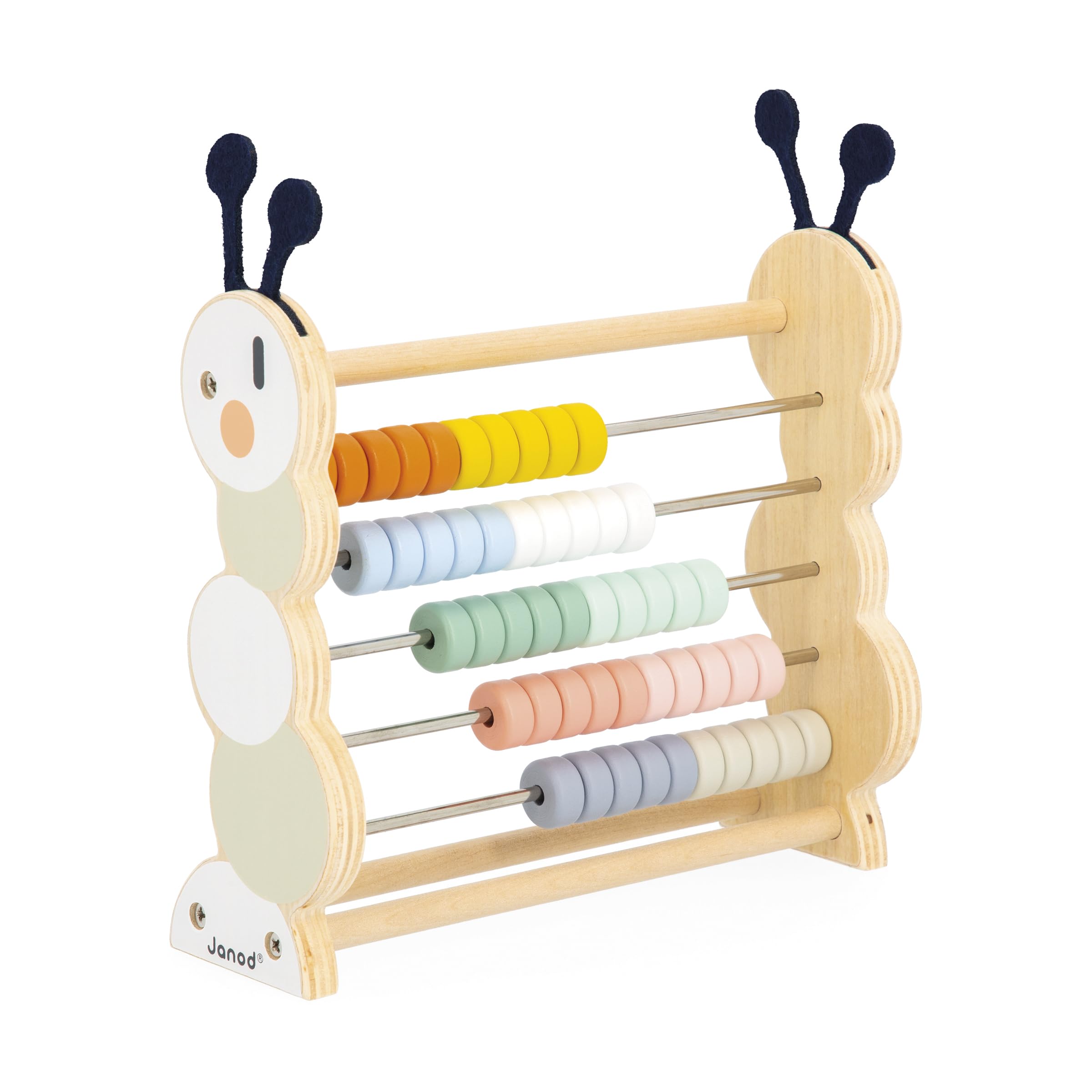 Boulier D'Apprentissage Janod – 50 Perles Colorées En Bois FSC – Motricité Fine – Dès 18 Mois – Dimensions 21x7,5x22,5 Cm – J04014