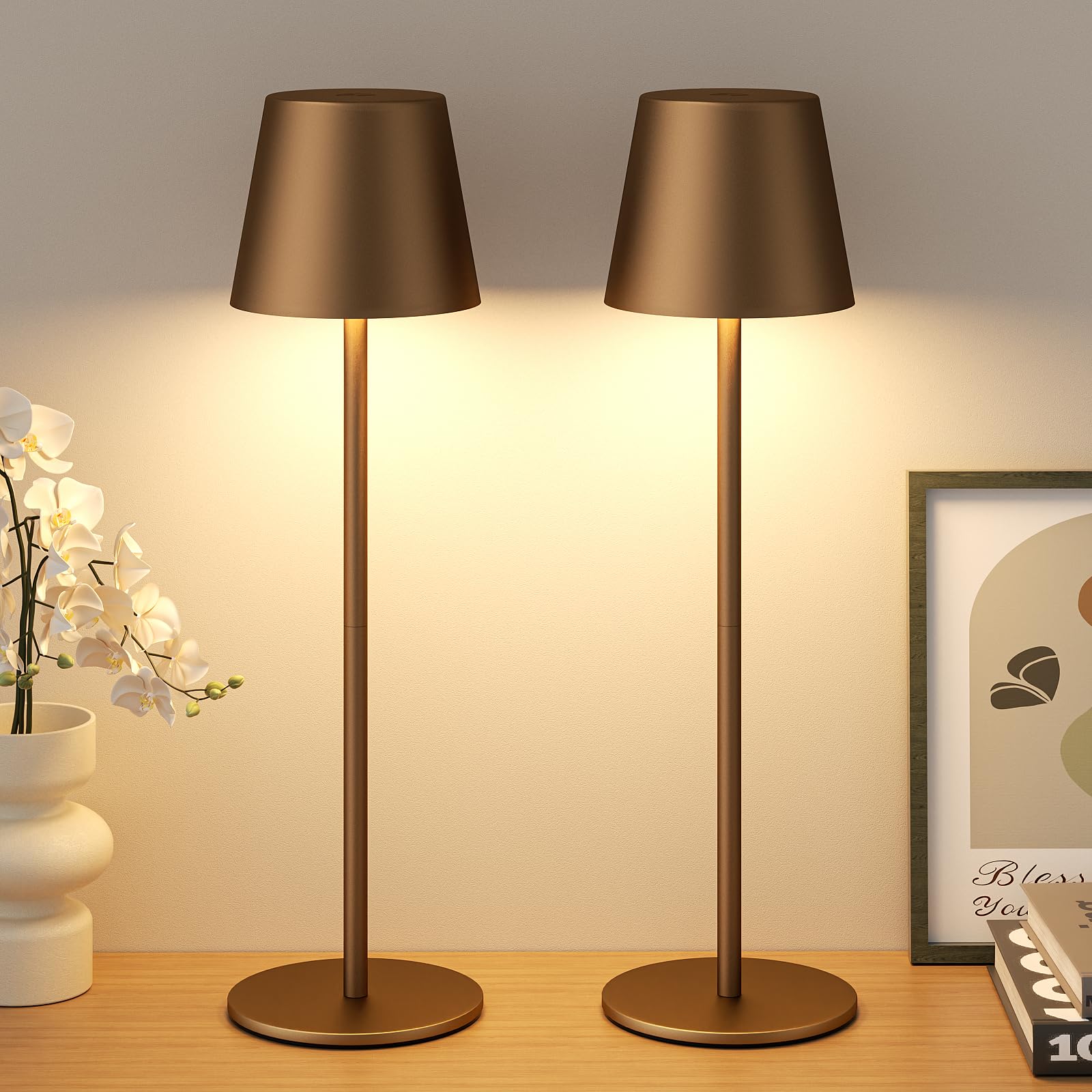Tischlampe Kabellos 2 Stück, Touch, LED Akku Lampe für Outdoor Indoor