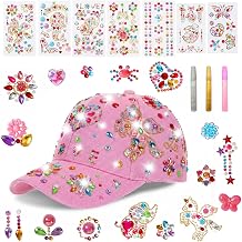 DIY Gem Baseball Cap Craft Kit for Girls, Decorate Your Own Hat with Mermaid Unicorn Rhinestone Stickers, Kid Arts & Crafts for Girl Age 4-12, Trend DIY Tween Gift Toys Supplies Birthday Pink