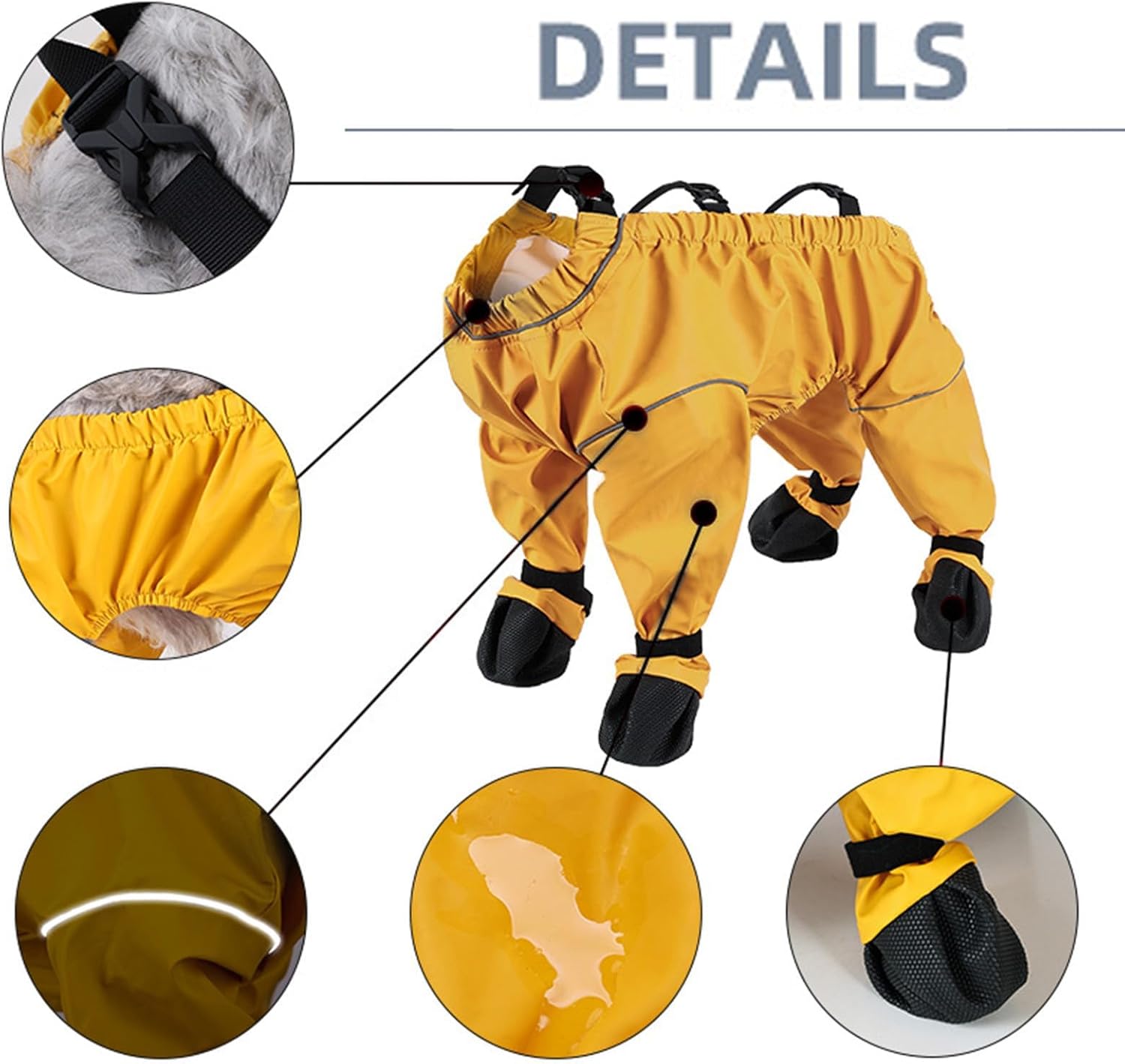 Dog Snowsuit with Attached Boots, Dog Snowsuit, Shoes Paw Protector, for Winter Snow, Rain & Outdoor Walking (Yellow,Medium)