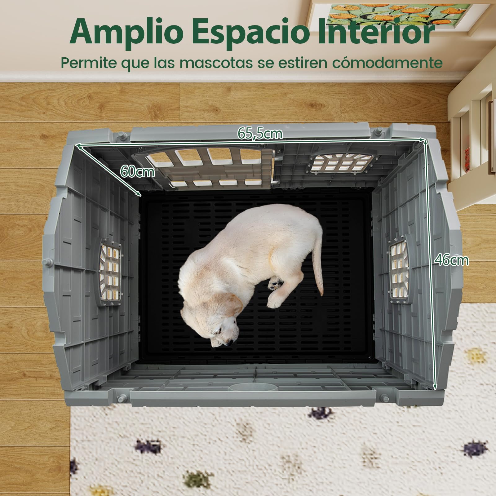 Casa para Perros Plegable de Plástico, Refugio para Mascotas Resistente a la Intemperie con Bandeja de Inodoro, Puerta con Cerradura, Techo Inclinado, Jaula de Interior Exterior para Gatos