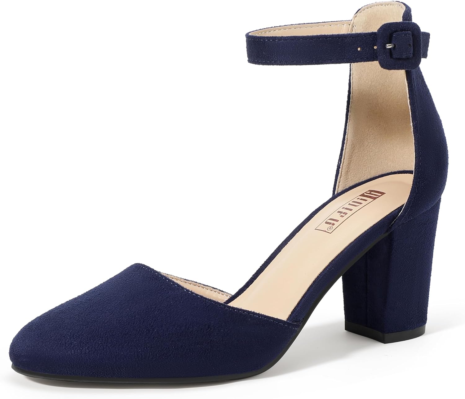 IDIFU IN3 Closed Toe Heels for Women High Chunky Block Heels Women's Pumps Comfortable Dressy Wedding Bride Party Homecoming Prom Work Shoes Fashion Ankle Strap Round Toe Dress Shoes