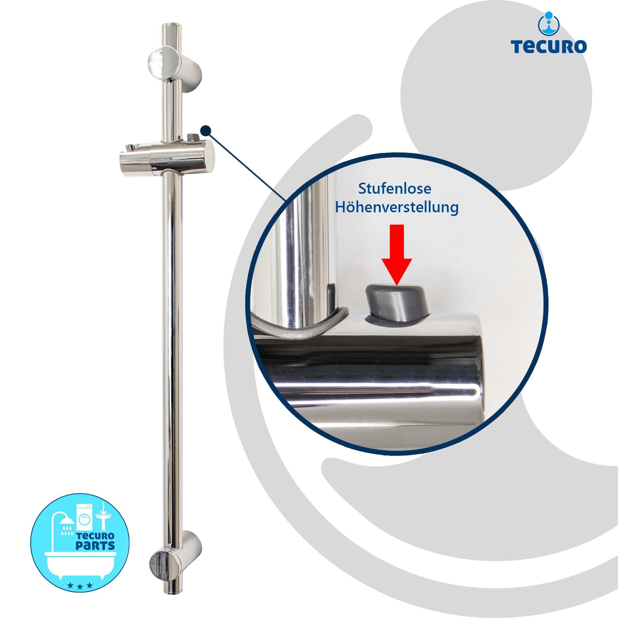 tecuro Duschstange 115 cm verchromt - Wandstange mit variablen Wandbefestigungen und verstellbarem Brausegleiter