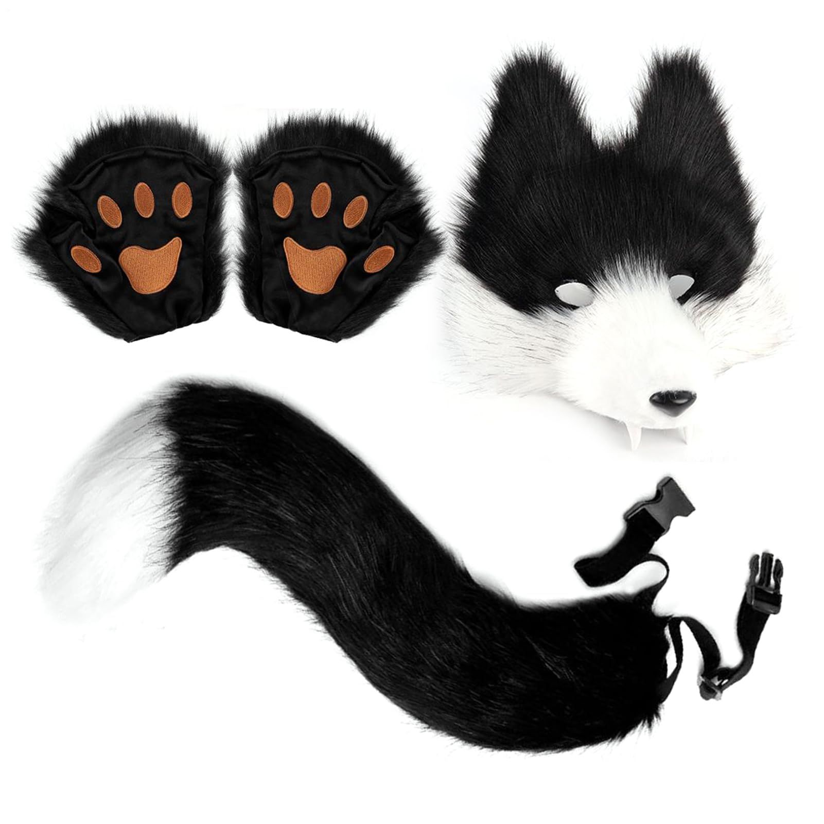 Hnsphui Wolf Costume Set, Faux Wolf Dress Up Accessories, Cosplay Animal Outfit Fancy Dress Accessories For Fashion Show Stage Performance Masquerade Carnival Christmas