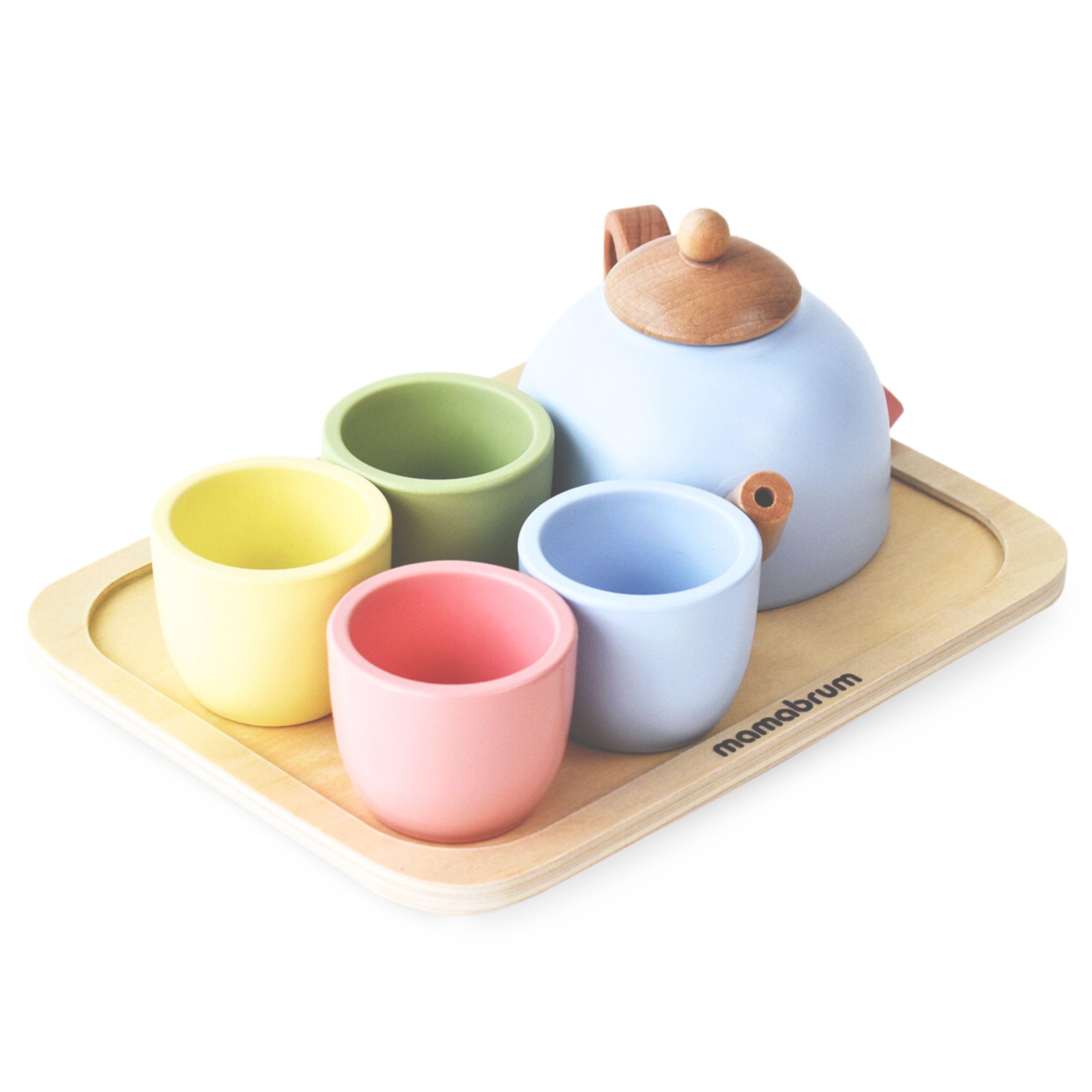 Set de thé en Bois pour Enfants de 3 Ans, Plateau en Bois, Pot en Silicone et Tasse pour Jouer à la Cuisine DINETTE - Jeux - Jouets