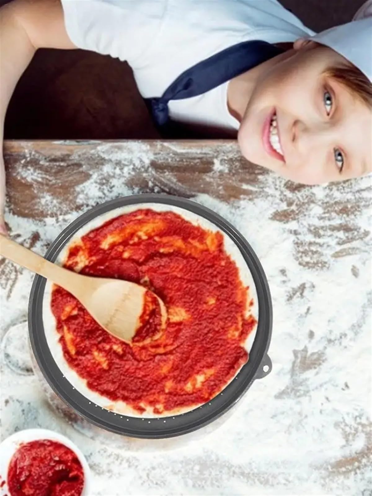 Okrągła, głęboka patelnia do pizzy ze stali nierdzewnej