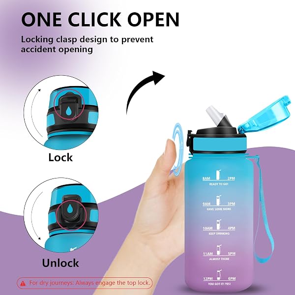 Mujigaga Botella Agua Niños, Portátil Botella Agua 500ml, A Prueba de Fugas Cantimplora con Pajita, Diseño de Cerradura, con Marcador de Tiempo, Cantimplora para Cámping, Exterior, Viaje - 4