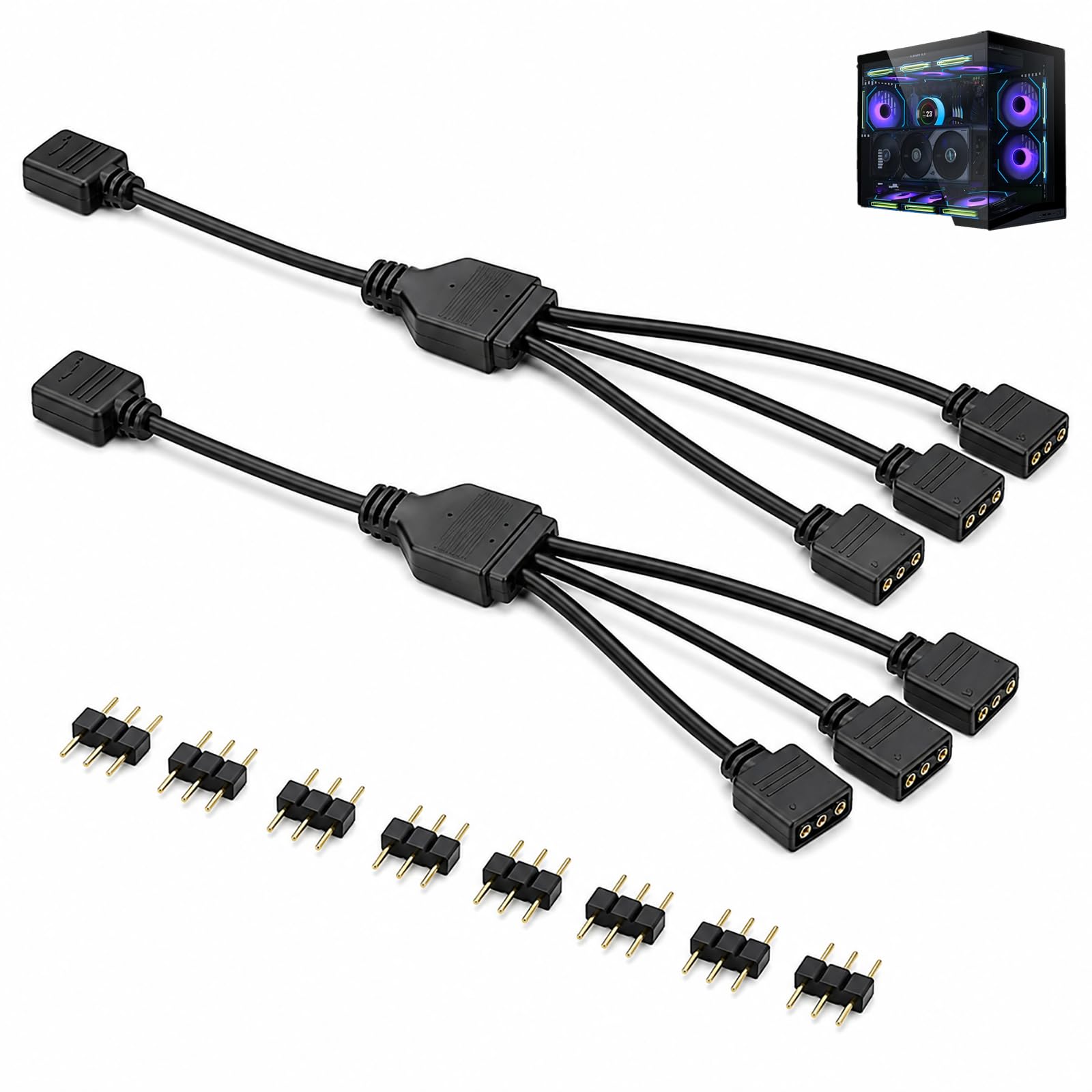 2 Stück ARGB Splitter Kabel, ARGB 1 zu 3 Splitter 5V 3 Pin Adressierbares RGB Verlängerungskabel für LED Streifen Mainboard Sync Adapter kompatibel mit Gaming PC Gehäuse RGB Fans