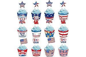 Patriotic Star-Spangled Stars and Stripes Cupcake Toppers Wrappers
