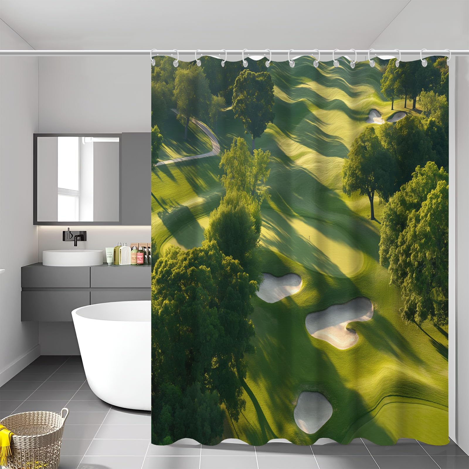 Rideau de douche 180x200 lavable en tissu polyester avec anneaux de baignoire