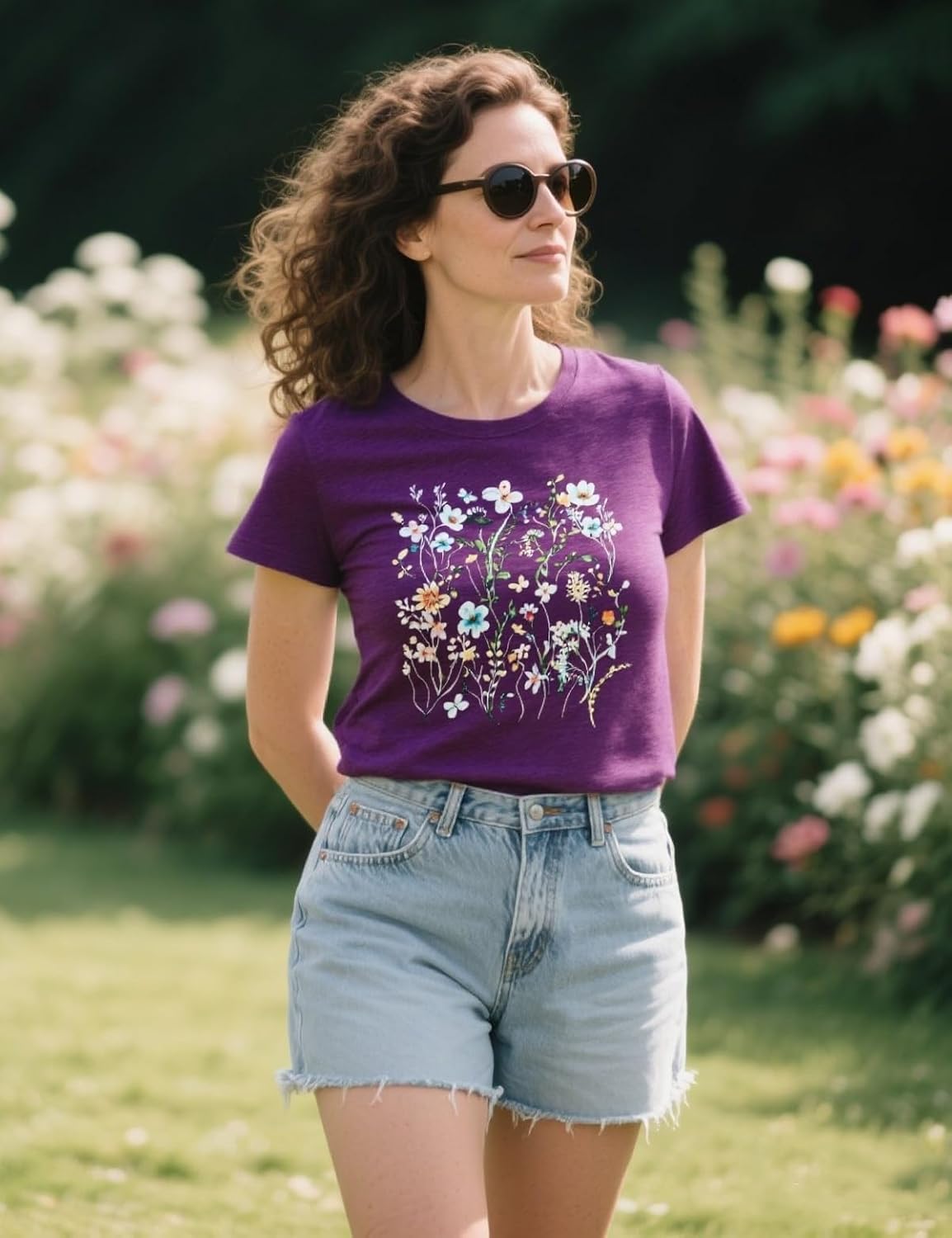 Women's Vintage Floral T-Shirt Boho Wildflower Graphic Tee Casual Short Sleeve Summer Tshirt - Image 6