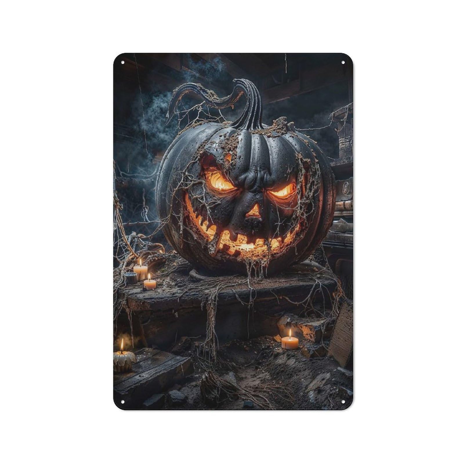 Junmoney Spooky Halloween Pumpkin Metal Sign 30X20cm With For Pub Or Café, Retro Decor, For Cooler-Month Interiors With Retro Character