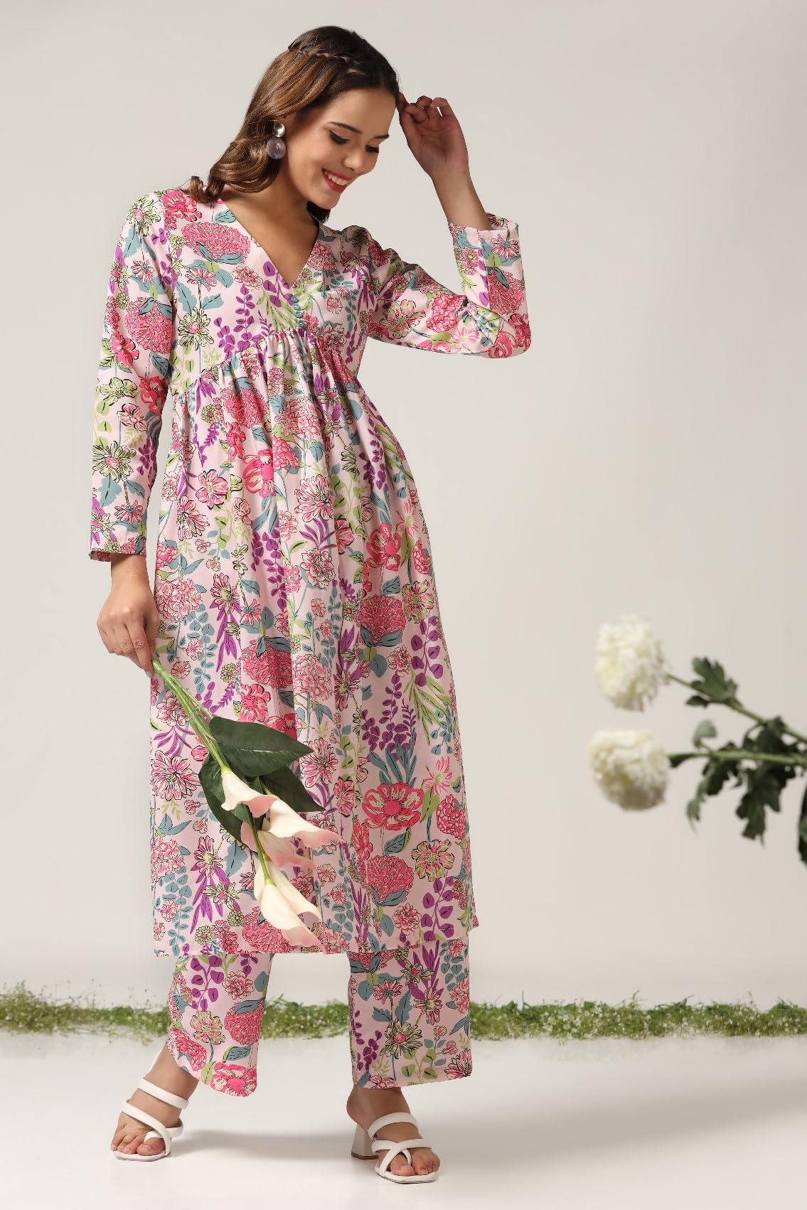 Om Sai Latest Creation Women Cotton Blend Fancy Kurta Set Regular Fit Printed (Oslc-K730&P152_Pink_S)