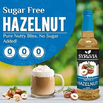 Syruvia Sugar-Free Hazelnut & Sugar-Free Blue Curacao Syrup - 25.4 fl oz. Premium Coffee Flavoring Syrup. 0 Calories, Kosher, and Gluten-Free. Perfect for Drinks, Sodas, Shakes, Desserts, and More.