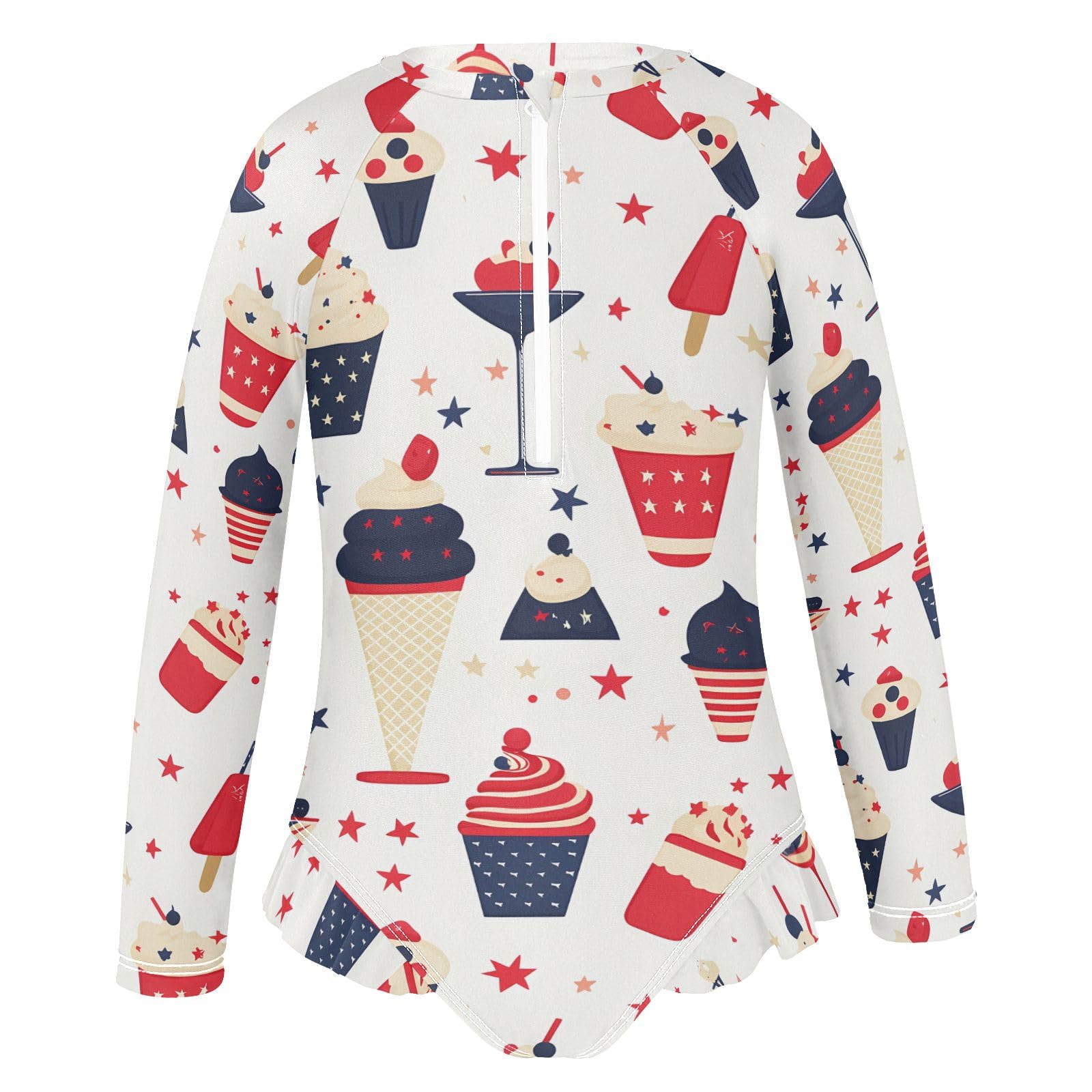 ALAZA Swimsuit for Girls Long Sleeve Rashguard Bathing Suit Dessert Ice Cream Star Quick Dry 4T