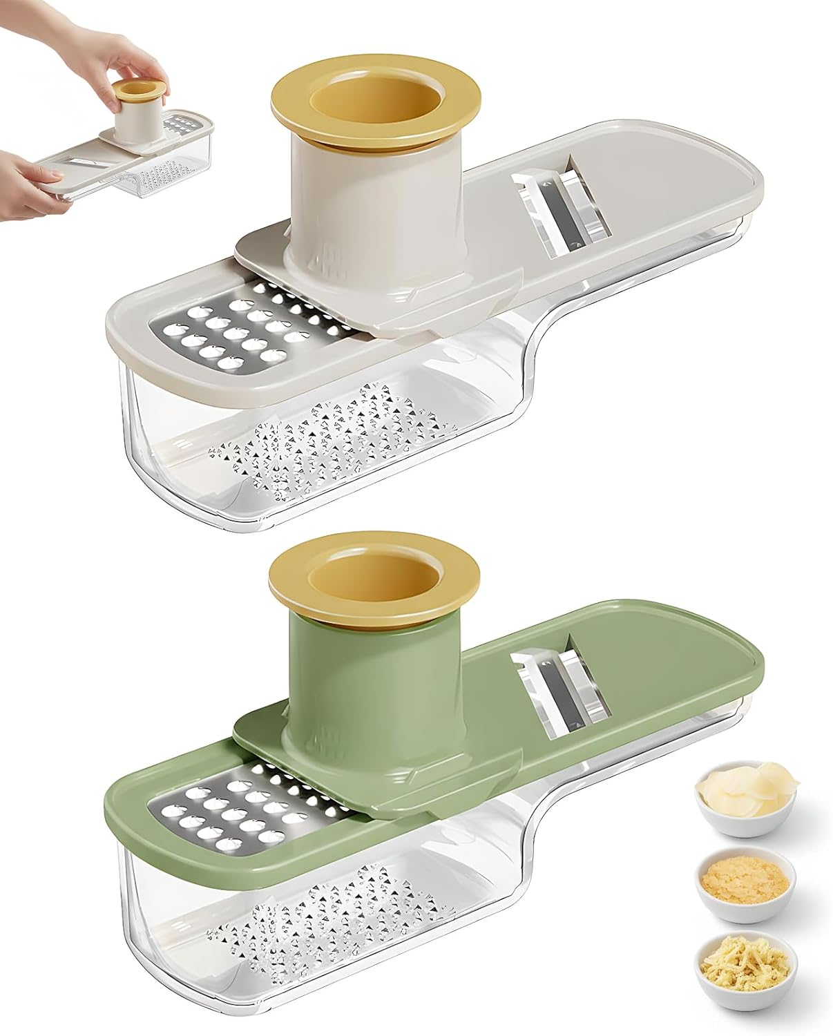 Gaahkai 2PCS Mini Multifunctional Garlic Grinder, Garlic Slicer Super Thin with Container, Ginger Veggie Mandoline Mincer Cutter