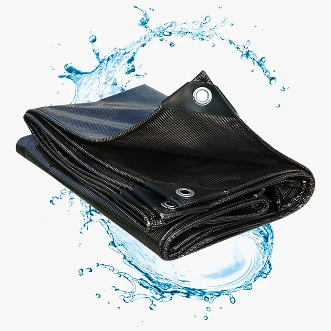 LIUD PVC Abdeckplane Wasserdicht Schwarz LKW Plane Mit Ösen Regenschutz