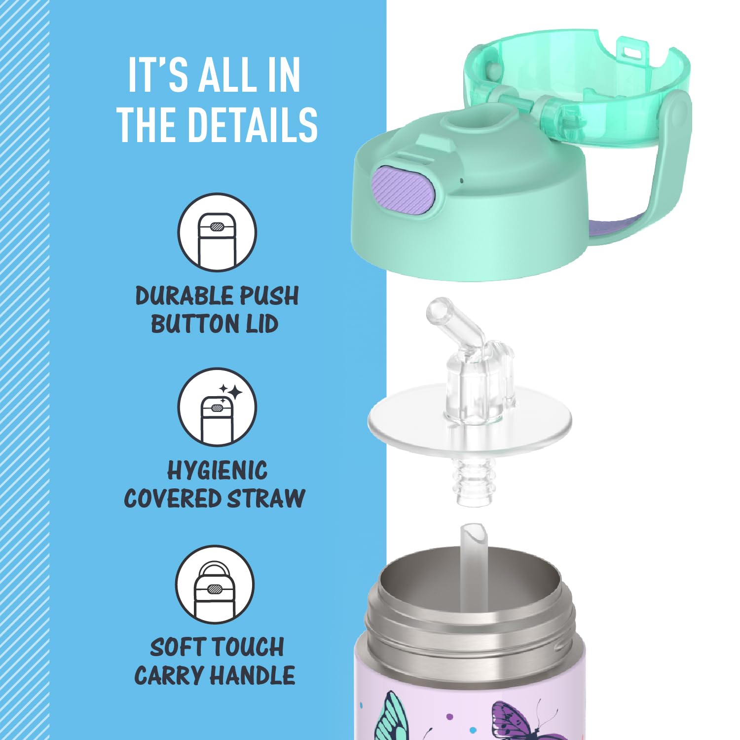 THERMOS FUNTAINER Trinkflasche mit Strohhalm, 340 ml, Butterfly Frenzy