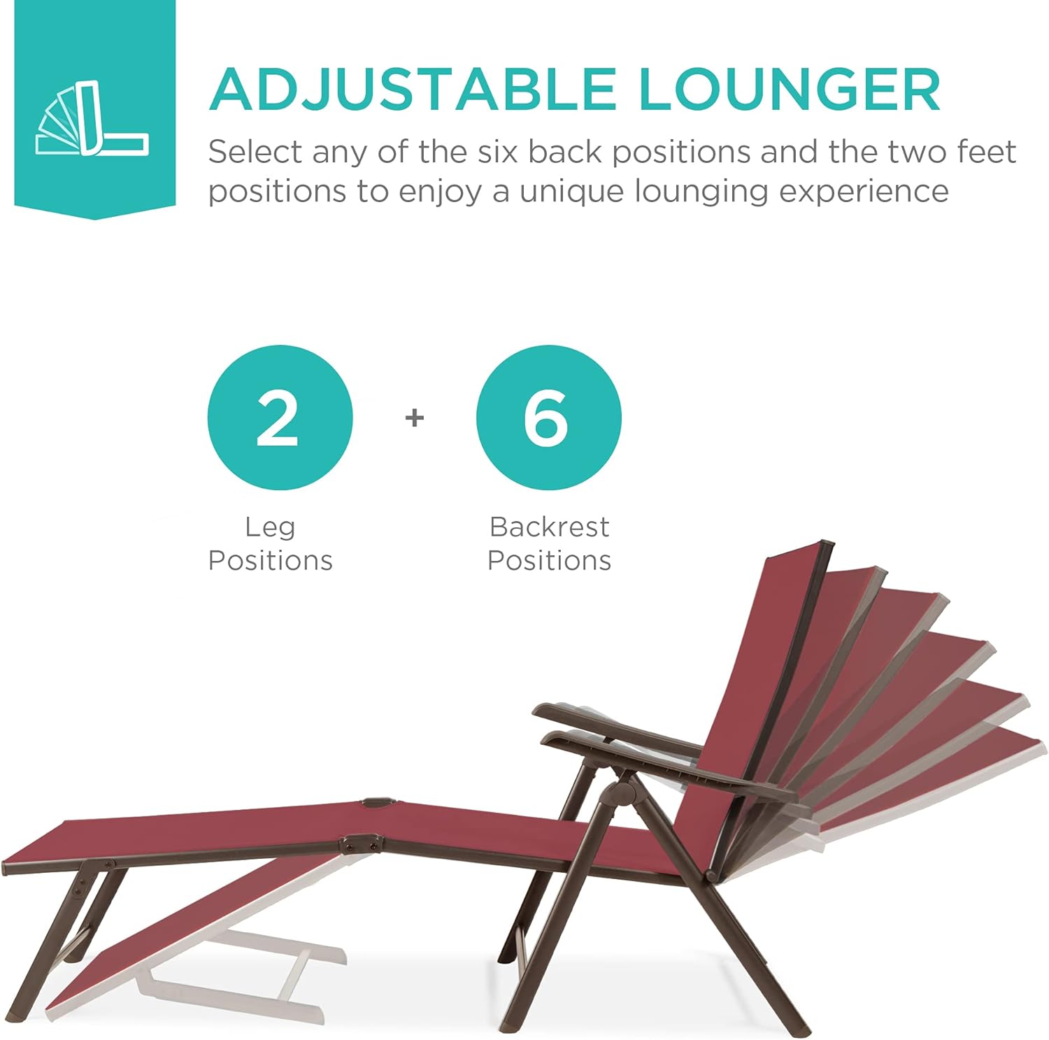 Best Choice Products Set of 2 Outdoor Adjustable Folding Steel Textiline Chaise Reclining Lounge Chairs w/ 6 Back & 2 Leg Positions - Navy Blue: Garden & Outdoor