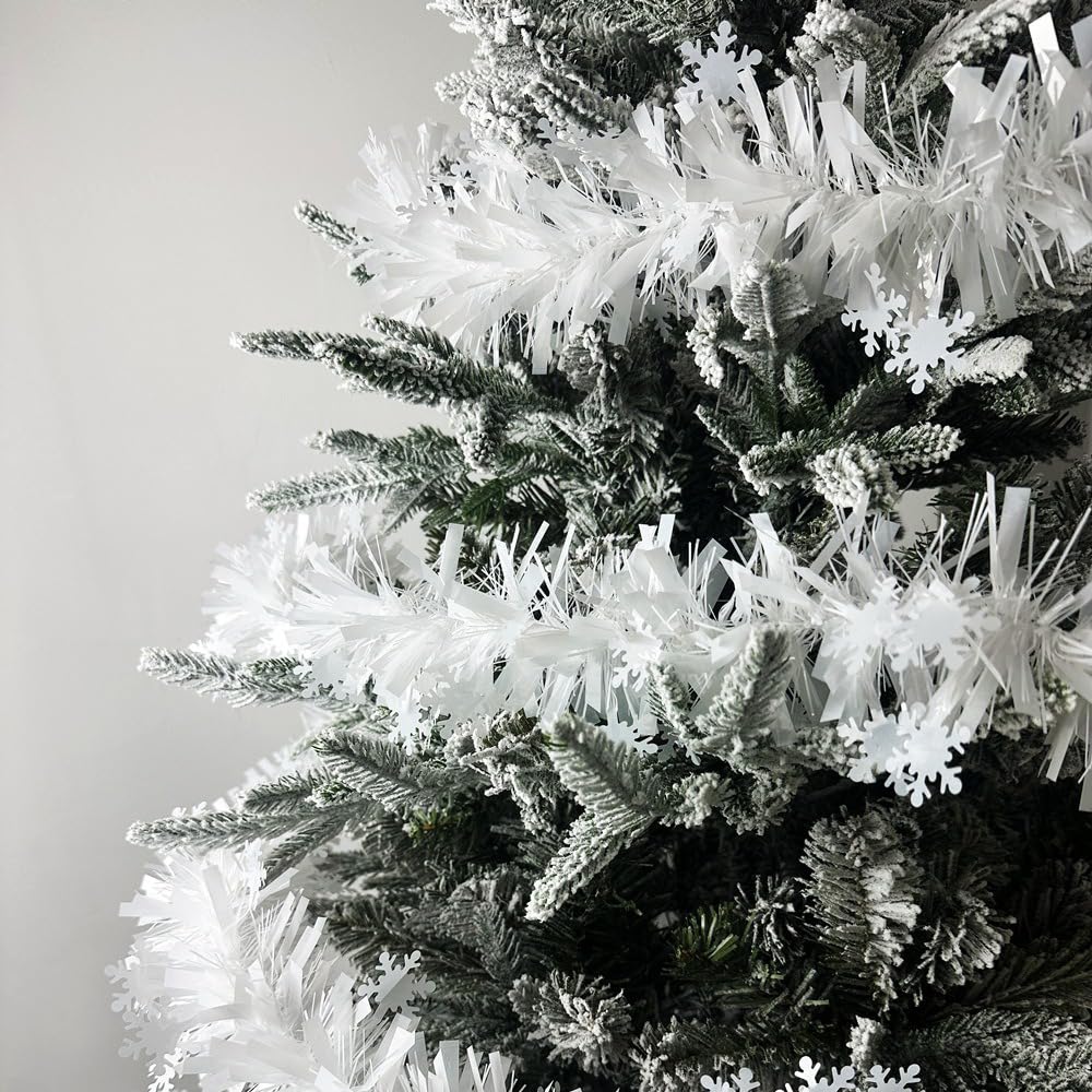 20 guirnaldas de alambre de copos de nieve, 2 m, guirnalda de Navidad, guirnalda de abeto, decoración navideña, guirnalda de espumillón, guirnalda de nieve para puerta, pared, ventana