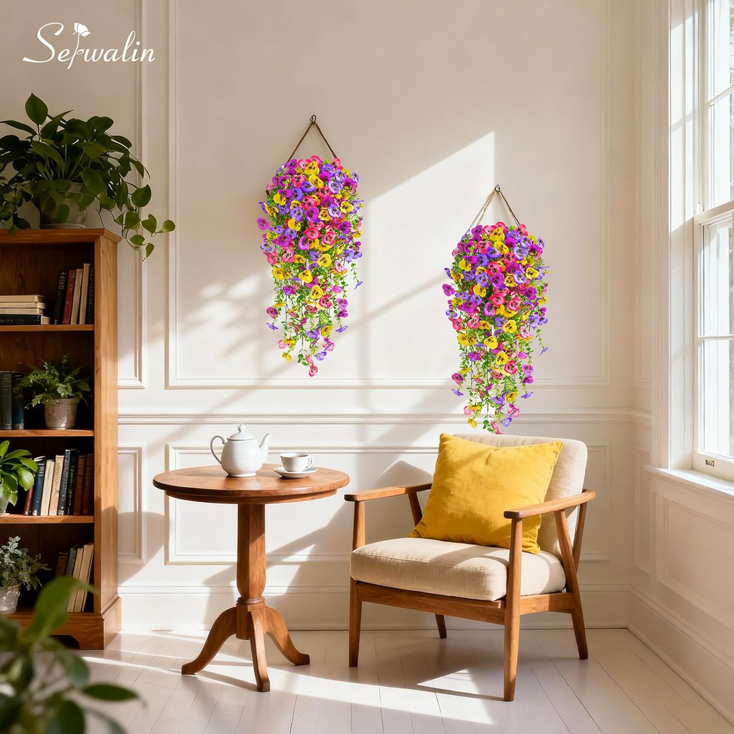 Serwalin Artificial Fake Hanging Flowers for Outdoors Planters,12PCS UV Resistant Faux Pansy Spring Flowers for Outside Porch Patio Garden Window Box (Mixed Colors)