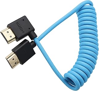 Cable HDMI 8K 4K en forma de L para ATOMOS Ninja V Shinobi, Sony A9III A7RV A7M4 FX3 FX30 FX6, Canon C80 C70 R1 R5 Mark II, Panasonic BGH1 S5IIX S1RII G9M2 GH5II, azul trenzado en espiral