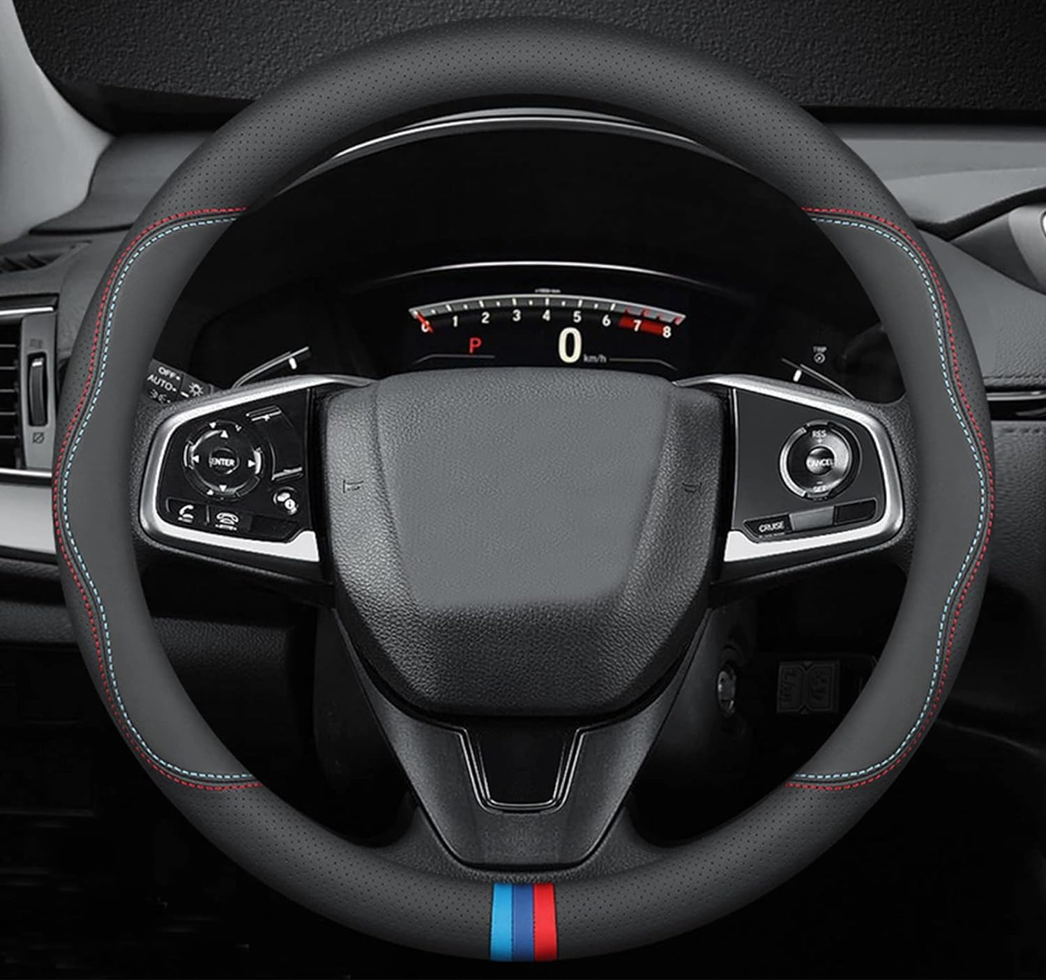 DROZIP Steering Wheel Cover, Genuine Leather Car Steering Wheel Protector Sport Carbon Fiber Design, Non-Slip & Breathable & Odorless, Universal Fit (BLACK7)