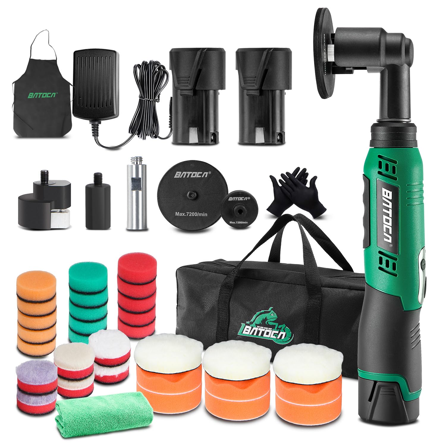 BATOCA S6 Mini Auto Polijstmachine - Accu Polijstmachine Voor Detailing Met 25mm/75mm Pads, 6 Snelheden 1000-5000RPM, Roterend & Excentrisch