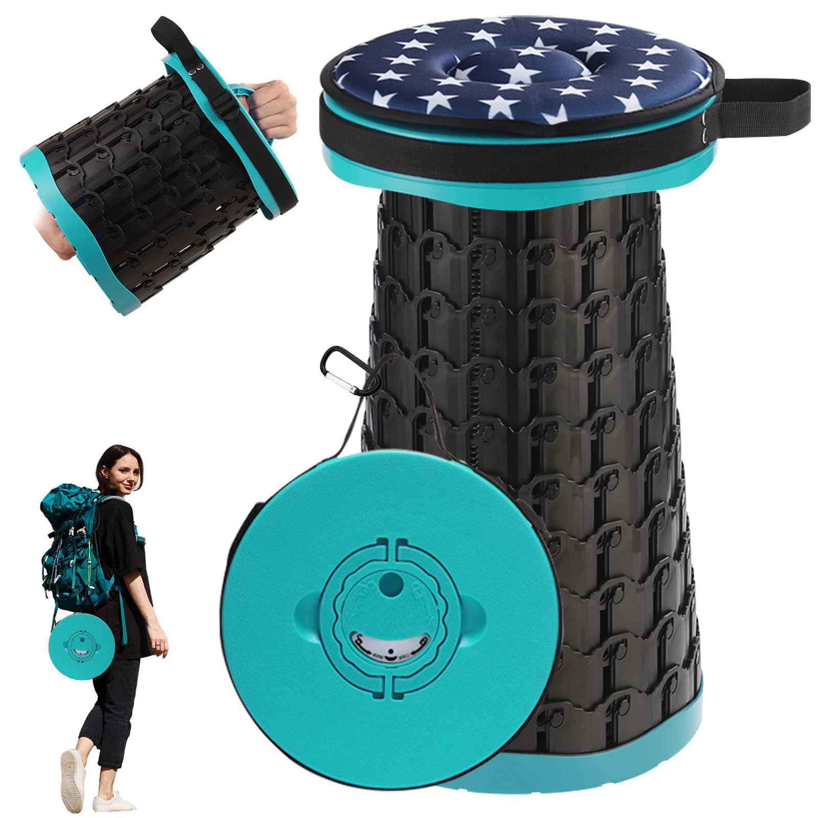 18-in Collapsible Stool with Cushion,Portable Folding Seat for Adults,880lb